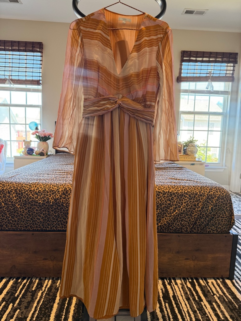 Joie 100% Silk Striped Long Sleeve Maxi Dress
